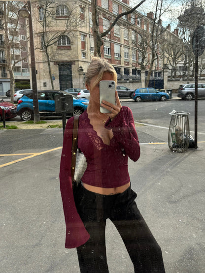 Nicole | Women's Long Sleeve Lace Trim Top