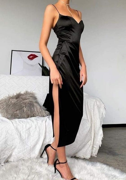 Black Midi Dress with Slit